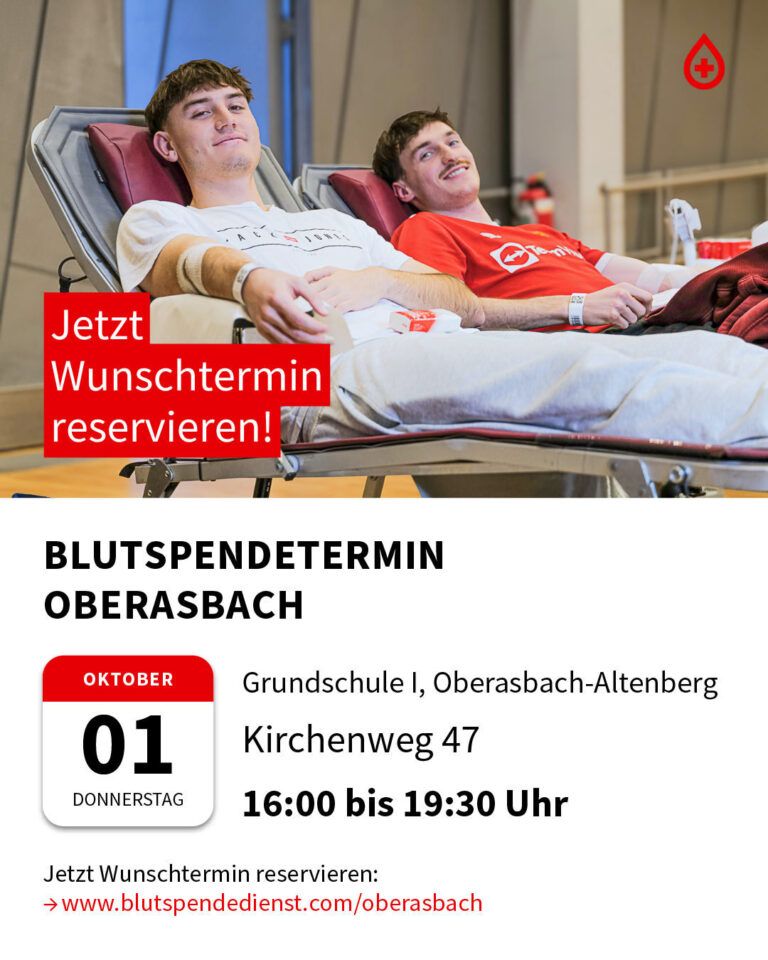 Mehr über den Artikel erfahren Nächsten Donnerstag ist Blutspende in Oberasbach. Jetzt Termin buchen. Wir freuen uns auch euch!