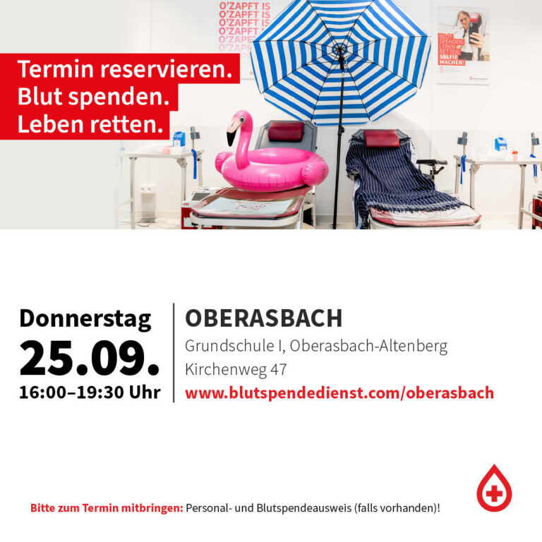 Mehr über den Artikel erfahren Instagram: In 2 Wochen heißt es mal wieder “Blutspende in Oberasbach” Wir freuen uns…